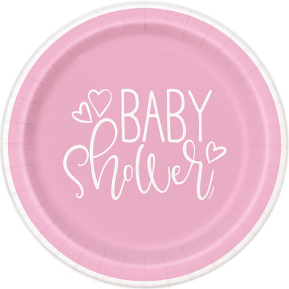 Pack of 8 Pink Hearts Baby Shower Round 9