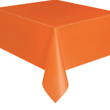 Pumpkin Orange Solid Rectangular Plastic Table Cover, 54
