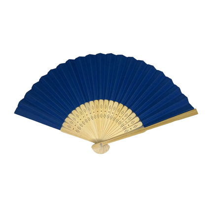 Navy Blue Paper Foldable Hand Held Bamboo Wooden Fan by Parev