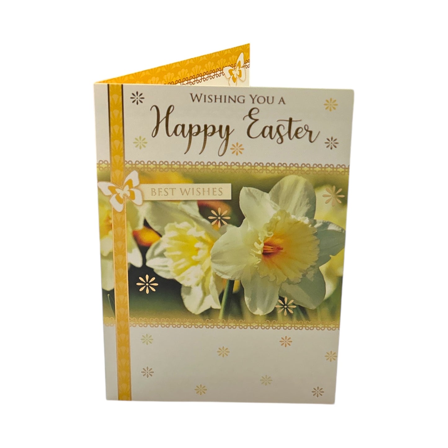 Wishing You A Happy Easter White Daffodil Flowers Design Card