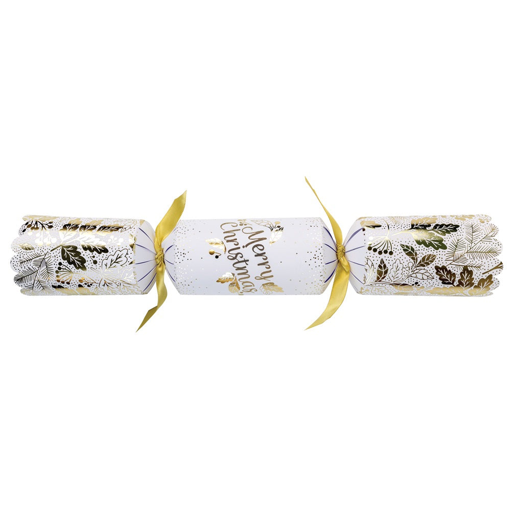 Pack of 25 14" White & Gold Premium Christmas Dinner Crackers