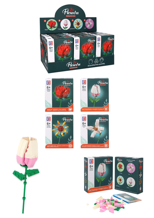 Pack of 6 Flower Lego Block Kit - Creative Construction Toys Party Favours Stocking Fillers
