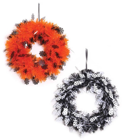Single 28cm Halloween Tinsel Wreath Decoration