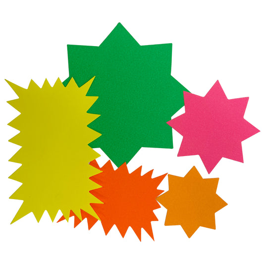 Pack of 500 Assorted Coloured Neon Fluorescent Stars & Flashes in Assorted Size
