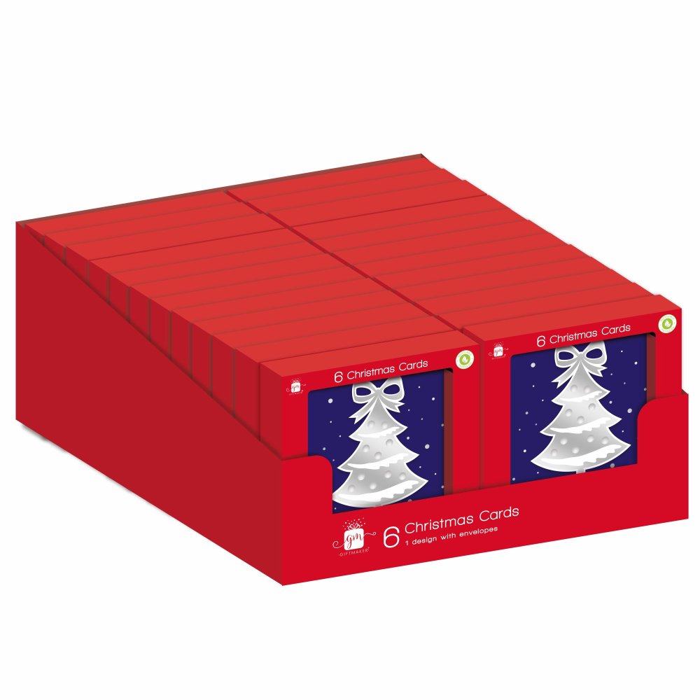 Pack of 6 Hand Crafted Layerd Foil Tree Design Christmas Cards
