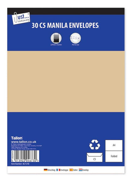 30 C5 Manila Peal & Seal Envelopes