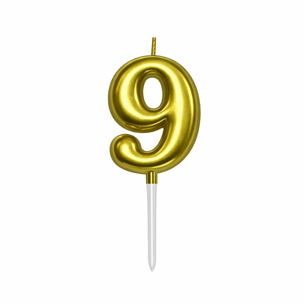 9 Number Gold-Plated Candle For Birthday Party