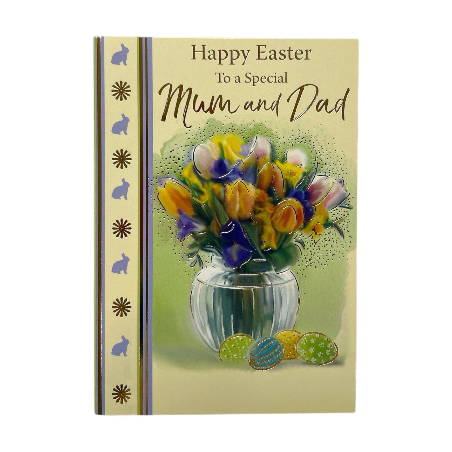 For Mum And Dad Flower Pot And Colourful Eggs Design Easter Card