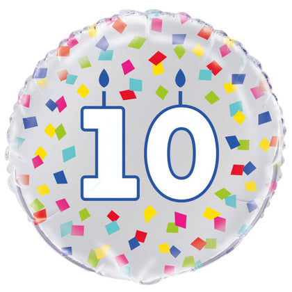 Rainbow Confetti Birthday Number 10 Round Foil Balloon 18