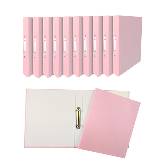 Pack of 10 A4 Pastel Pink Paper Over Board Ring Binders by Janrax