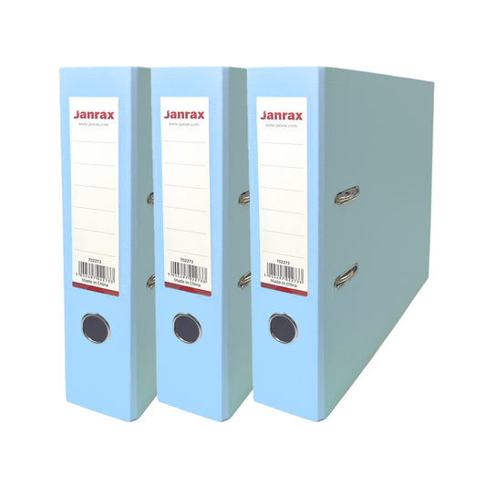 Pack of 3 A4 Pastel Blue Paperbacked Lever Arch Files by Janrax