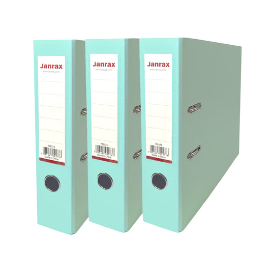 Pack of 3 A4 Pastel Green Paperbacked Lever Arch Files by Janrax