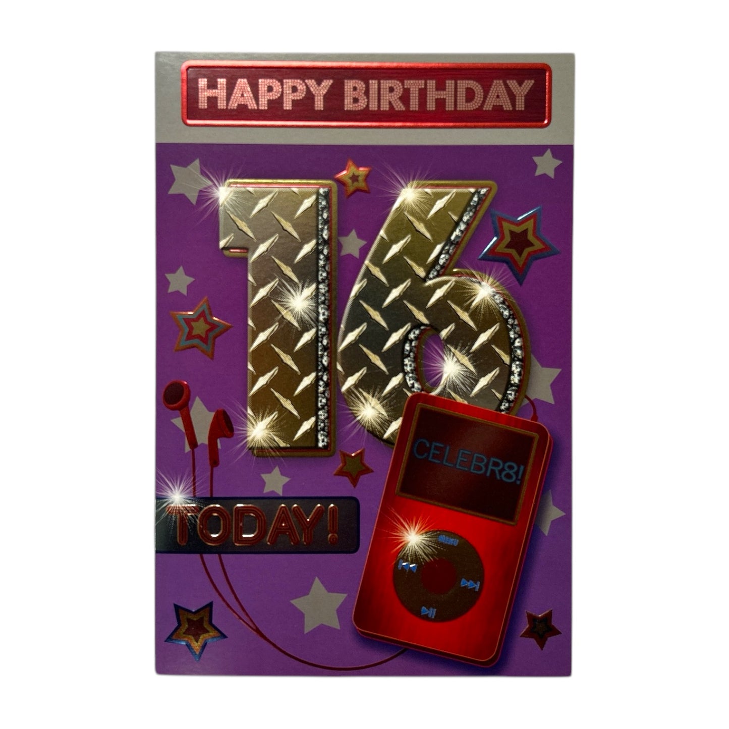 16th Birthday Ipod Headphones & Stars Theme Greeting Card
