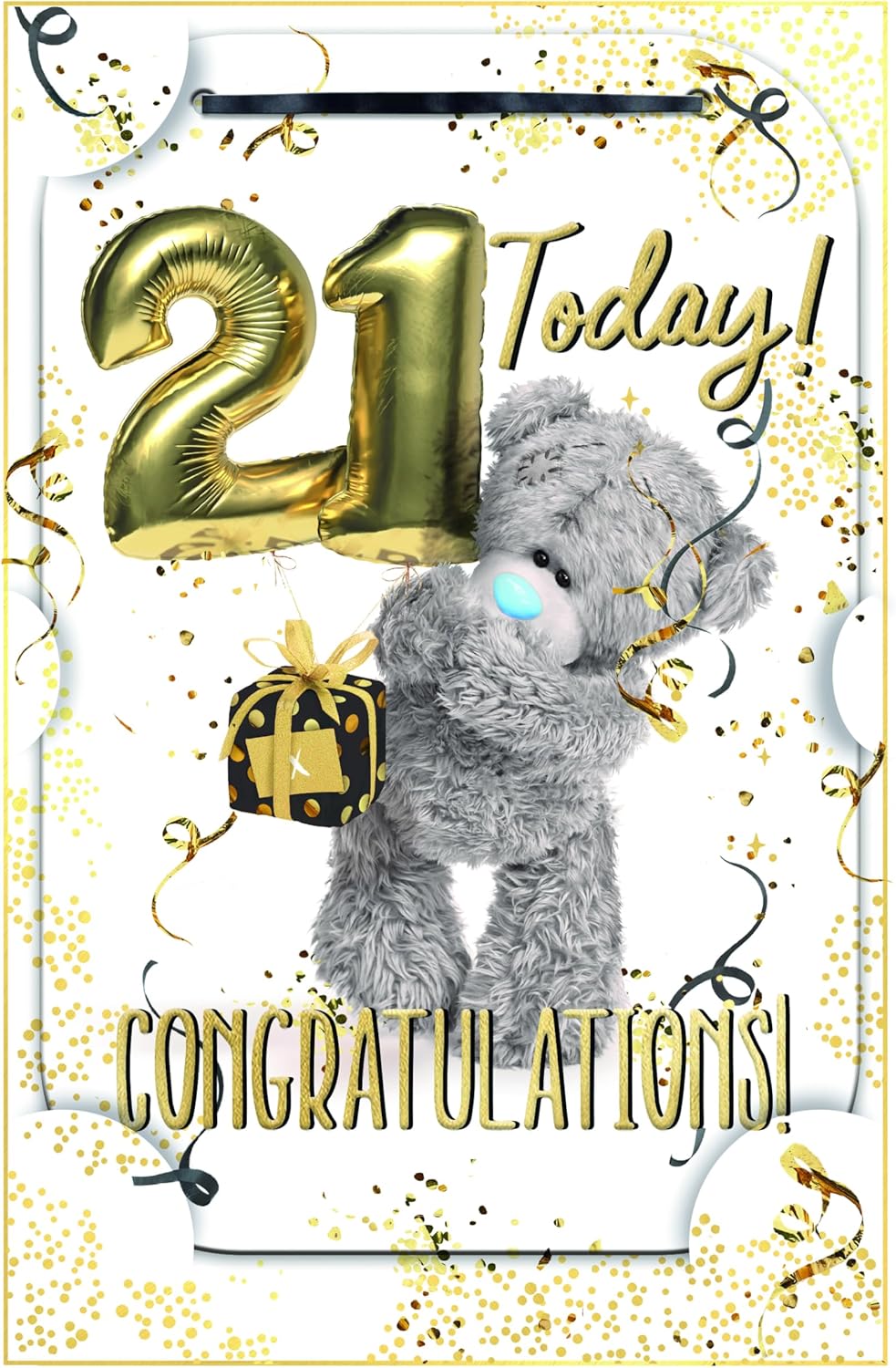 Bear With Balloons 3D Photo Finish Keepsake 21st Birthday Card