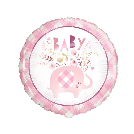 Pink Floral Elephant Round Foil Balloon 18"