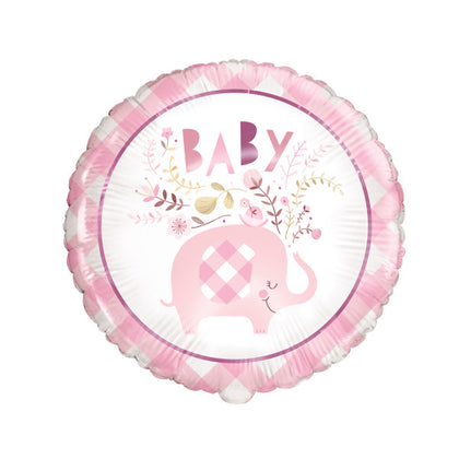Pink Floral Elephant Round Foil Balloon 18