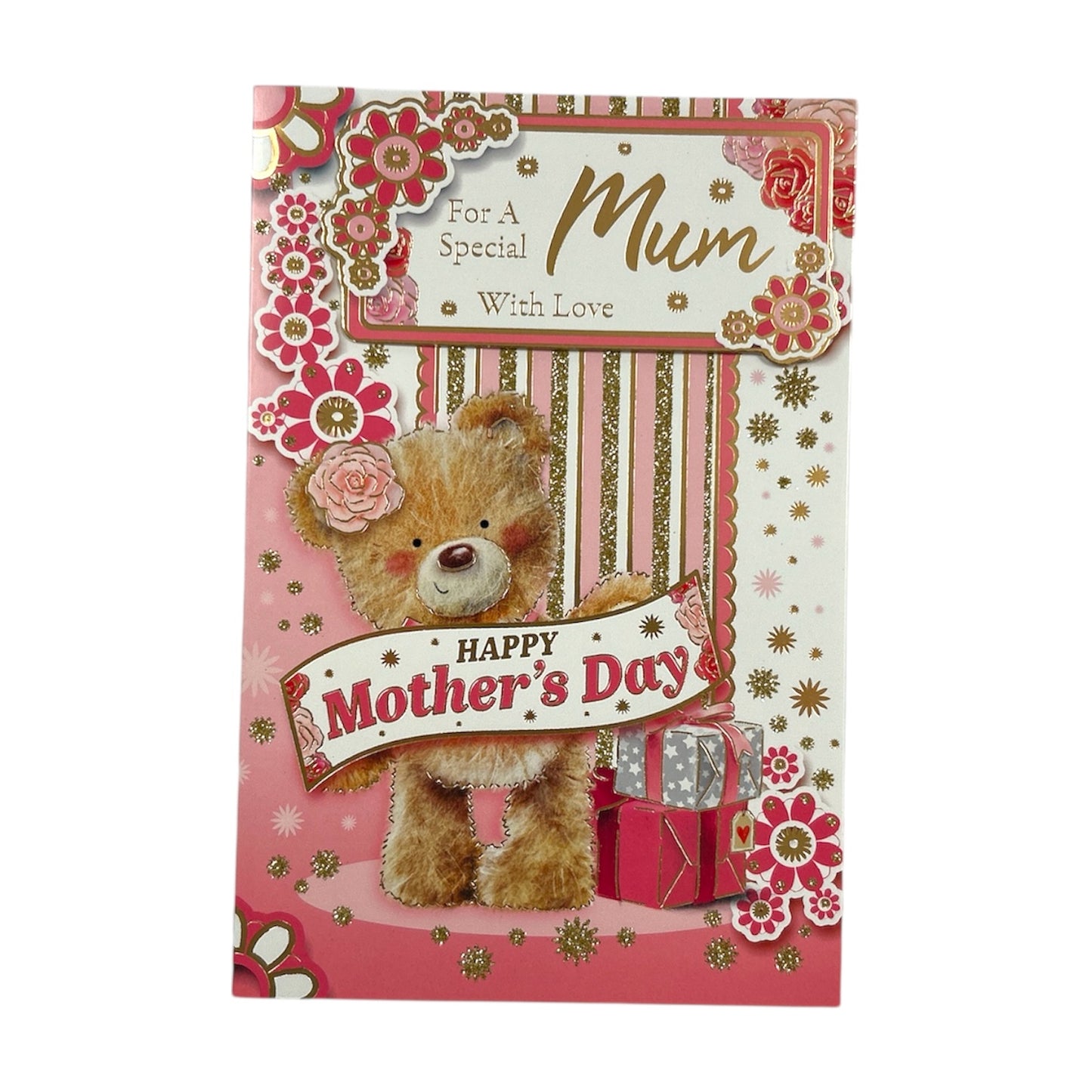 For A Special Mum Teddy With Banner Pink Mother's Day Card