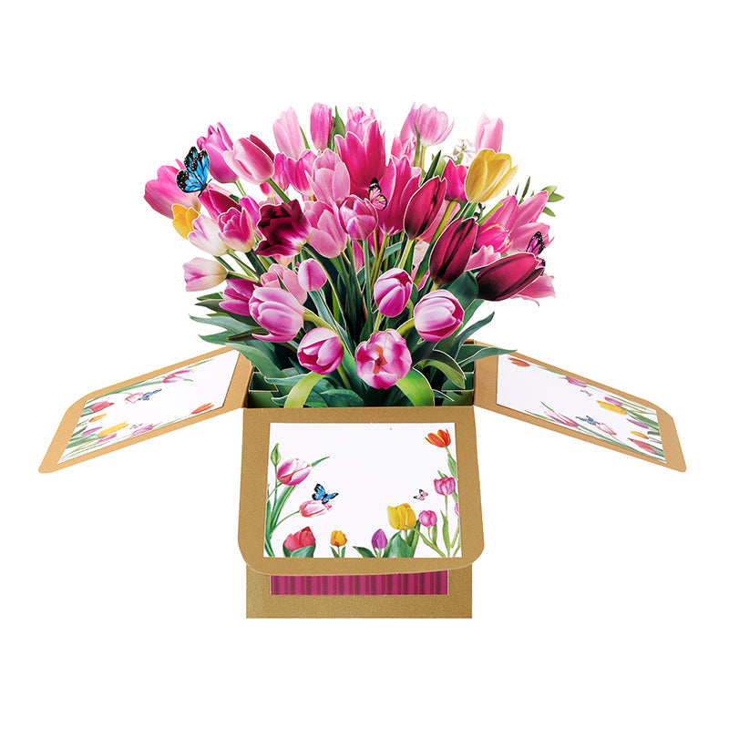 Tulip Beige 3D Pop Up Birthday Box Card - Spring Mother's Day Birthday Mum