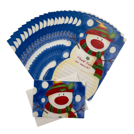 Pack of 20 Snowman Christmas Thank You Sheets With Envelopes