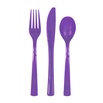 Pack of 18 Neon Purple Solid Assorted Plastic Cutlery