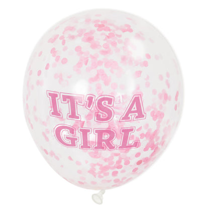 Pack of 6 Girl Clear Latex Balloons with Pink Confetti 12
