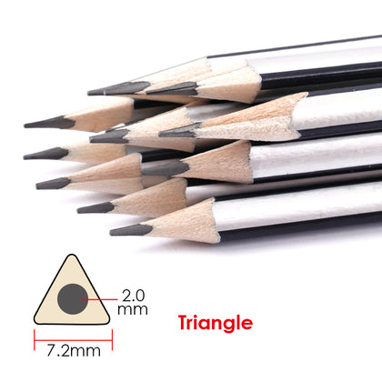 Pack of 12 Sharpened Wooden Triangle HB Pencils with Eraser