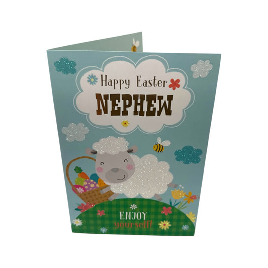 For Nephew Cute Lamb with Eggs Design Easter Card
