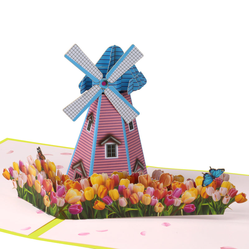 Rustic Charm Floral Windmill 3D Pop Up Greeting Card