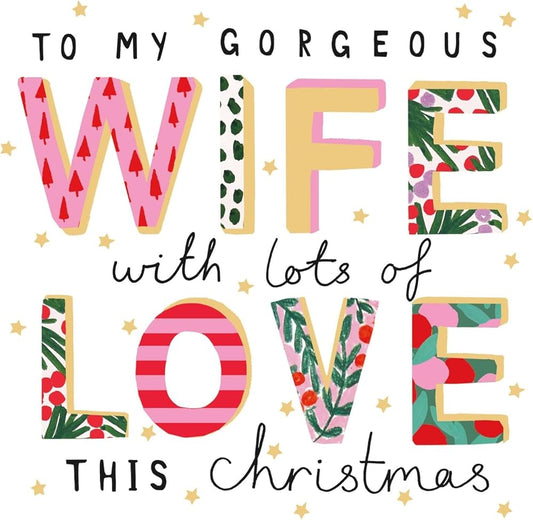 Vibrant Design Heartfelt Message Gorgeous Wife Christmas Card