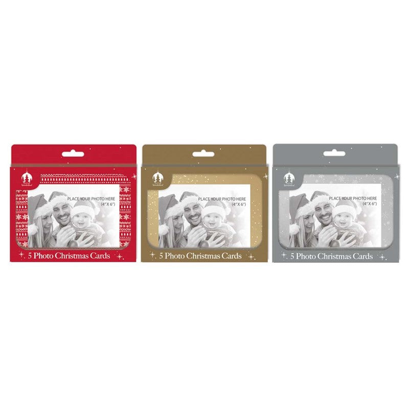 Pack of 5 Christmas Photo Frame Cards - Single Colour