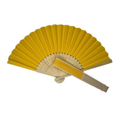 Dark Yellow Paper Foldable Hand Held Bamboo Wooden Fan by Parev