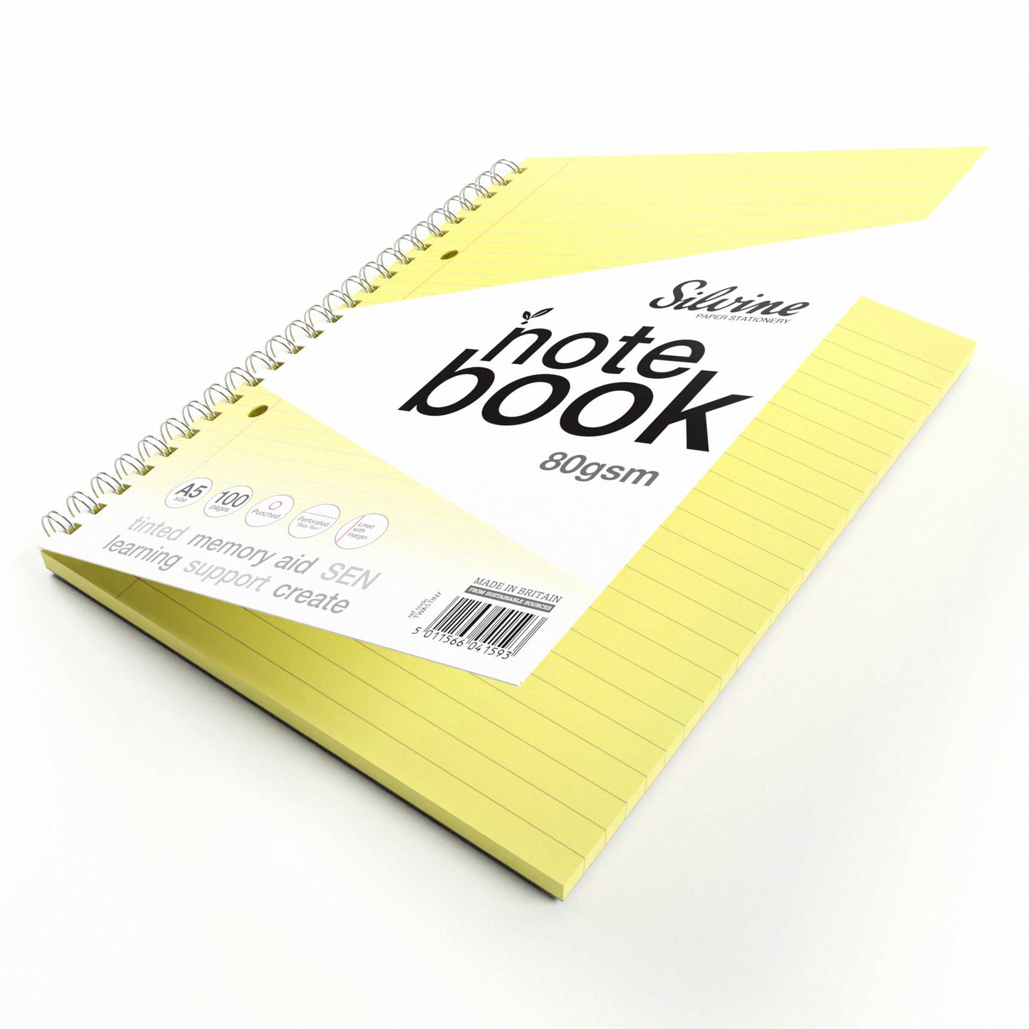 A5+ 100 Pages Twin Wire SEN Yellow Paper Dyslexia Notebook - Lined with Margin