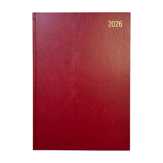Janrax 2026 A4 Day Per Page Burgundy Desk Diary