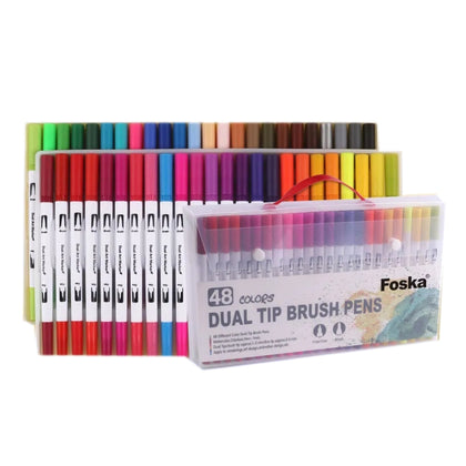 Pack of 48 Assorted Colour Dual Tip Brush Pens