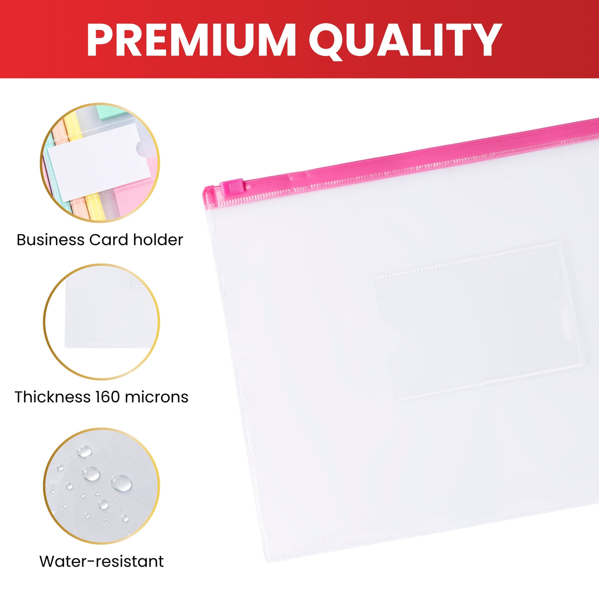 Pack of 12 A5 Clear Zippy Bags with Red Zip