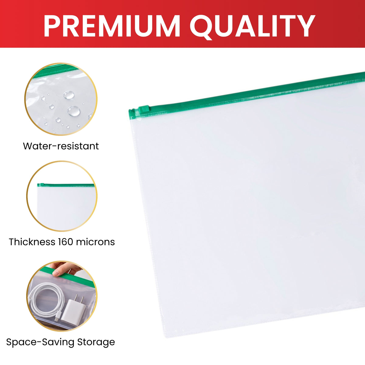 Pack of 12 A6 Clear Zippy Bags with Orange Zip