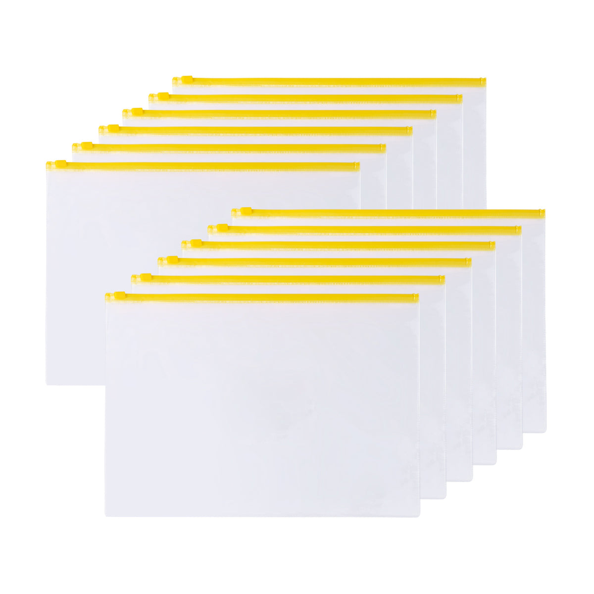 Pack of 12 A6 Clear Zippy Bags with Yellow Zip