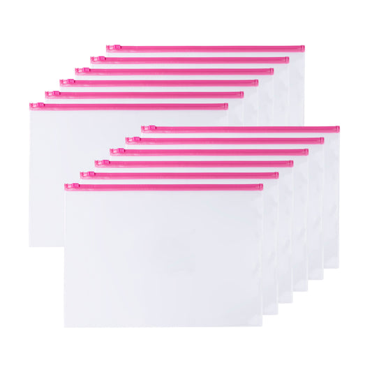Pack of 12 A6 Clear Zippy Bags with Pink Zip