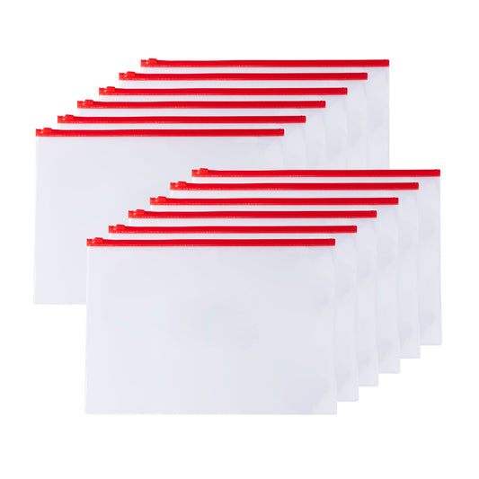 Pack of 12 A6 Clear Zippy Bags with Red Zip