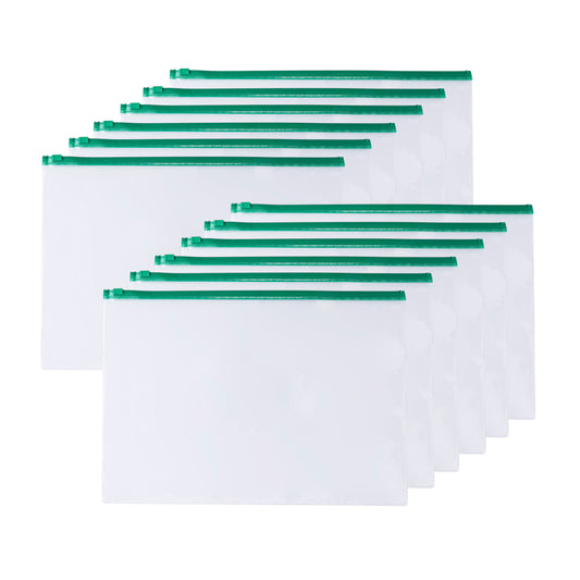 Pack of 12 A6 Clear Zippy Bags with Green Zip