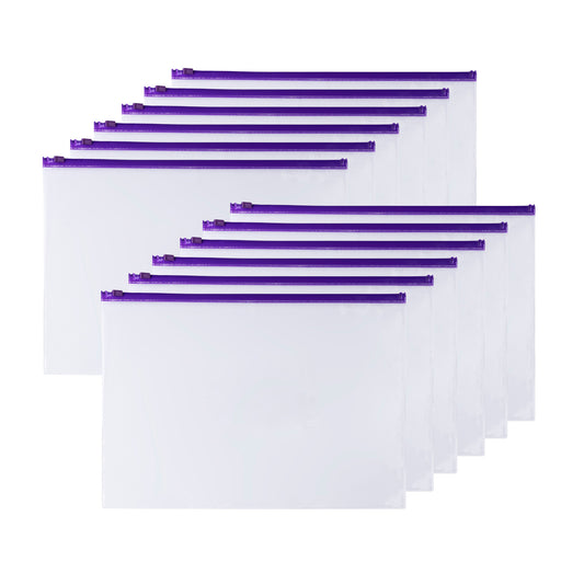 Pack of 12 A6 Clear Zippy Bags with Purple Zip