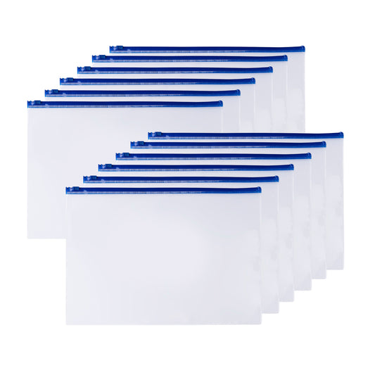 Pack of 12 A6 Clear Zippy Bags with Blue Zip