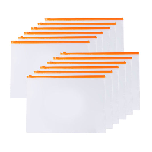 Pack of 12 A6 Clear Zippy Bags with Orange Zip