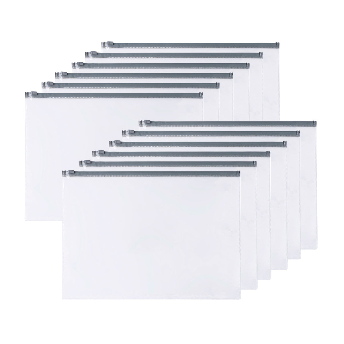 Pack of 12 A6 Clear Zippy Bags with Grey Zip