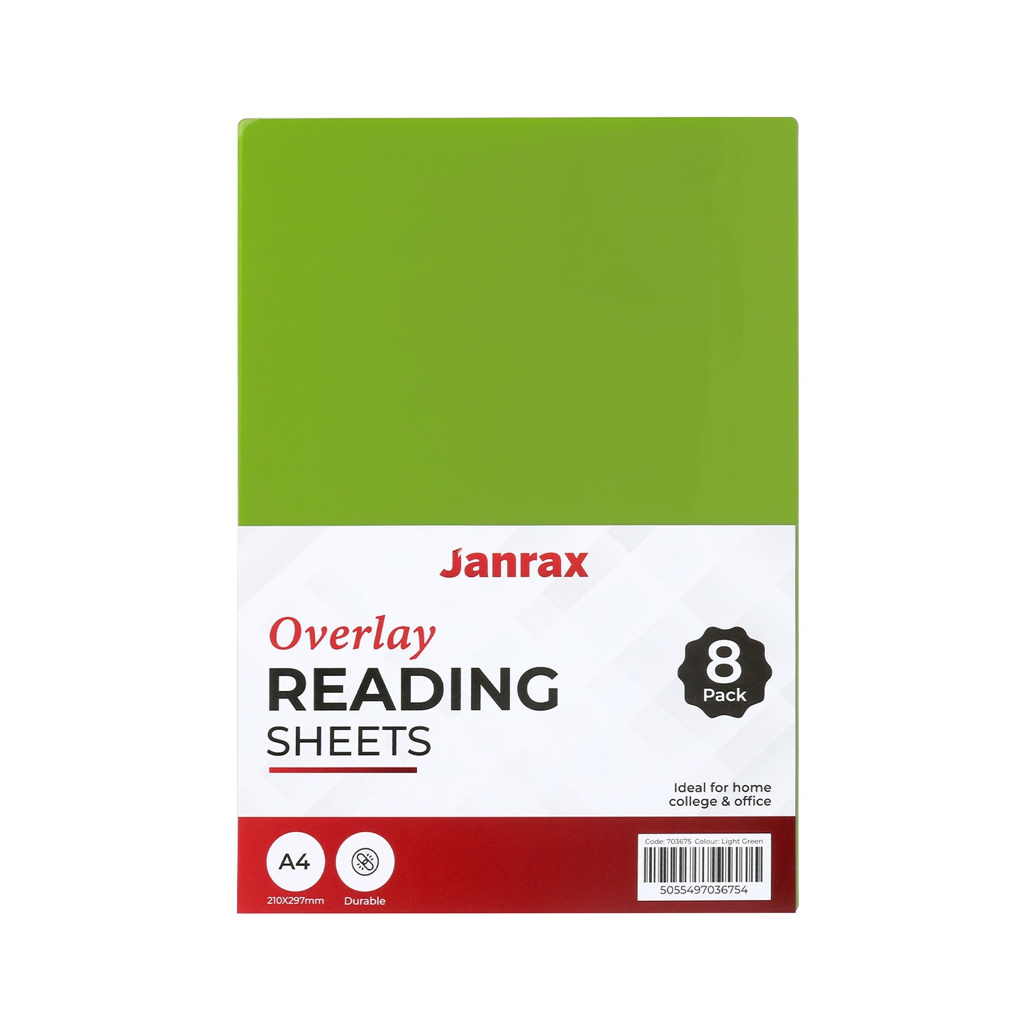 Pack of 24 A4 Plain Light Green Dyslexia Overlay Reading Sheets – PET Material, Rounded Corners