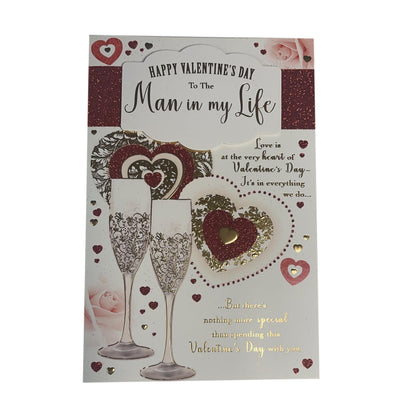 Happy Valentine's Day To The Man In My Life Champagne Glasses And Hearts Design Card