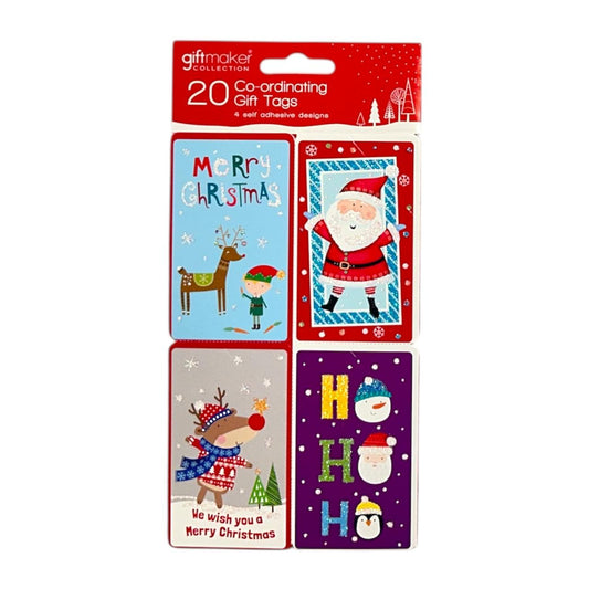 Pack of 20 Novelty Kids Christmas Co-ordinating Self Adhesive Tags