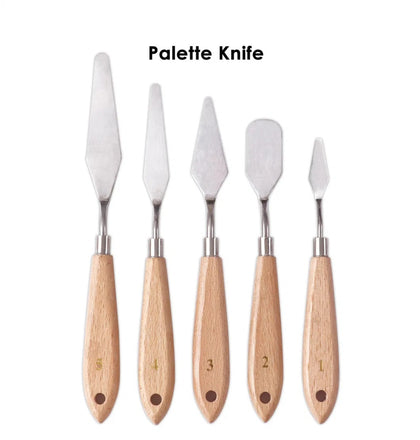 Pack of 5 Assorted PP Art Wooden Handle Painting Flexible Palette Knives
