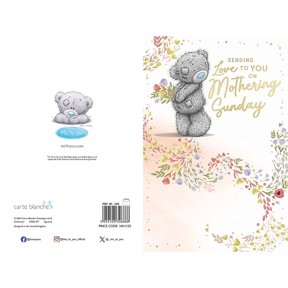 Bear Holding Flowers Mothering Sunday Mother's Day Card