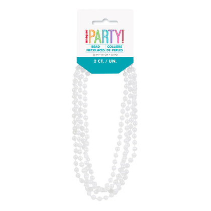 Pack of 2 Plastic Pearl Party Bead Necklaces